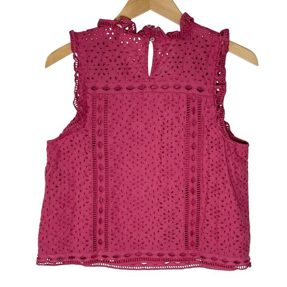 ANTHROPOLOGIE MAEVE Women’s Sleeveless Pink Eyelet Ruffle Top size 8 - Picture 4 of 5